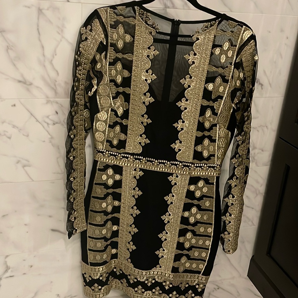 Nicole miller black and gold dress